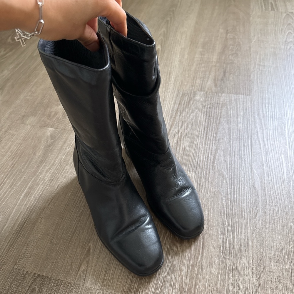 Cabela’s Shirred Block Heel Mid Calf Wide Black Boots Made In Canada Size 7 - Picture 7 of 15